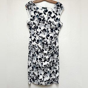 Lauren Ralph Lauren Women’s Size 12 Black & White Side Drape Floral Sheath Dress
